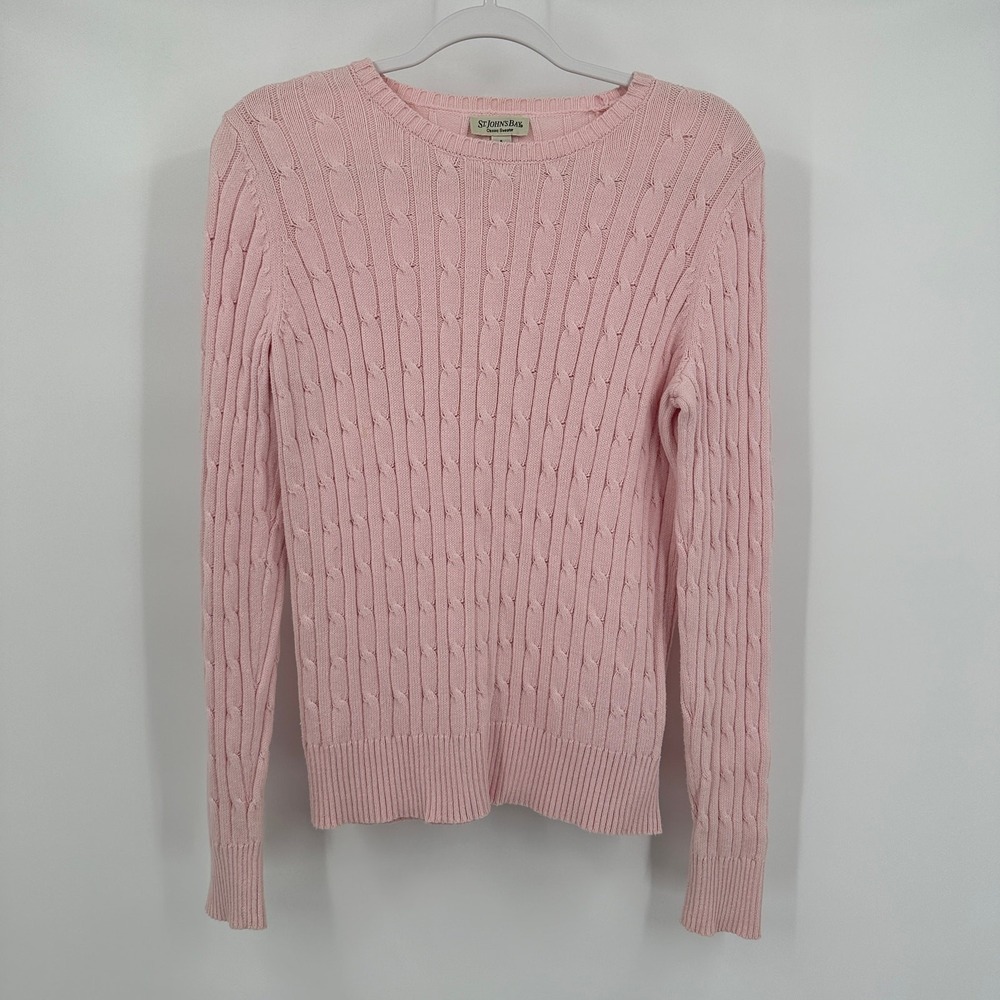 St Johns Bay Womens Preppy Old Money Cable Knit Sweater‎ Size S Pink Pastel